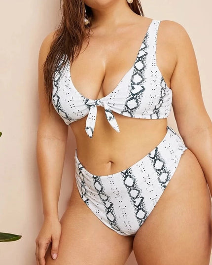 Dwuczęściowy strój kąpielowy plus size z imitacją skóry węża