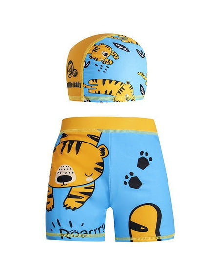 Kąpielówki dla chłopców z czepkiem kąpielowym w zwierzątka