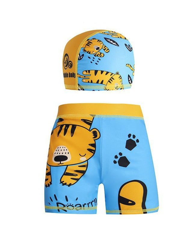 Kąpielówki dla chłopców z czepkiem kąpielowym w zwierzątka