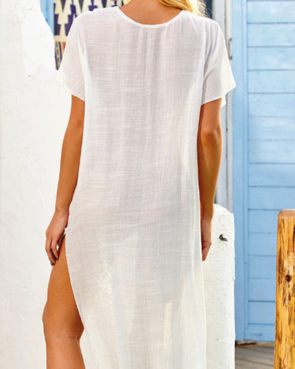 Sukienka długa letnia z haftem i rozcięciem