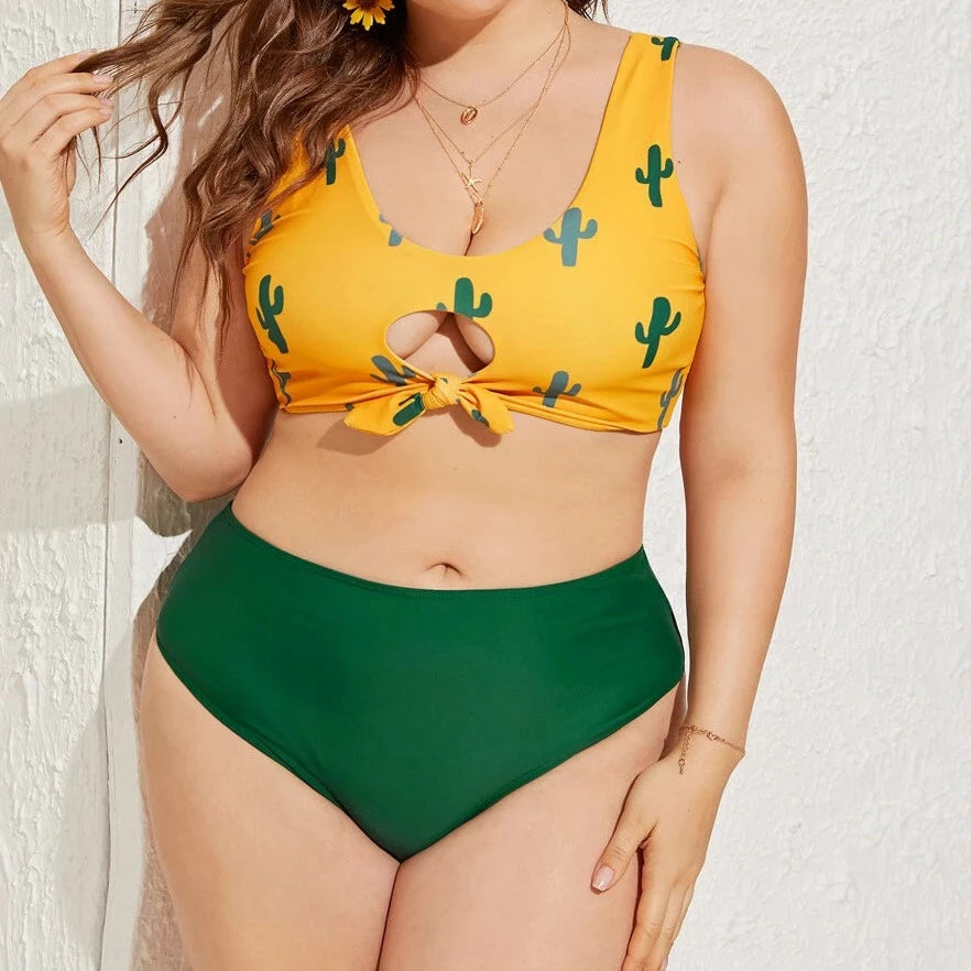 Dwuczęściowy strój kąpielowy plus size bikini z wiązaniem