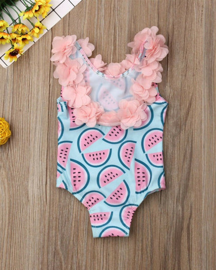 Jednoczęściowy strój kąpielowy dla niemowląt w arbuzy z ozdobnymi kwiatuszkami