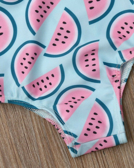 Jednoczęściowy strój kąpielowy dla niemowląt w arbuzy z ozdobnymi kwiatuszkami