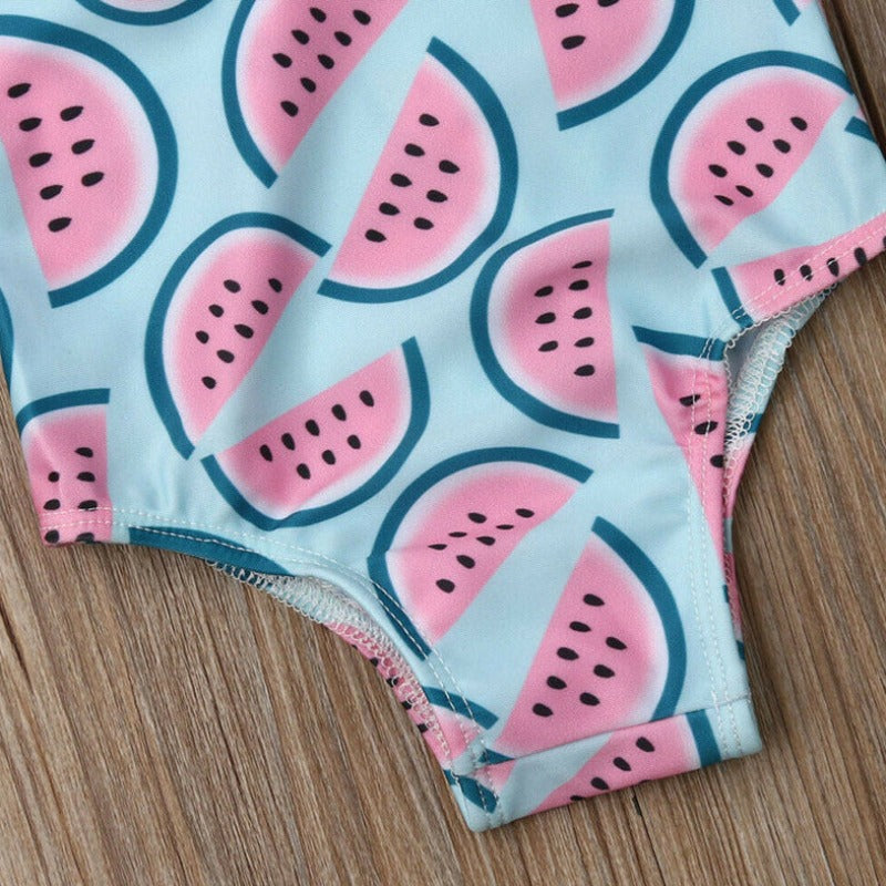 Jednoczęściowy strój kąpielowy dla niemowląt w arbuzy z ozdobnymi kwiatuszkami