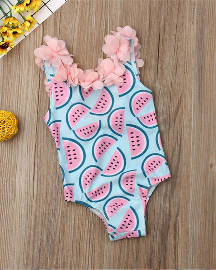 Jednoczęściowy strój kąpielowy dla dziewczynki z ozdobnymi kwiatuszkami