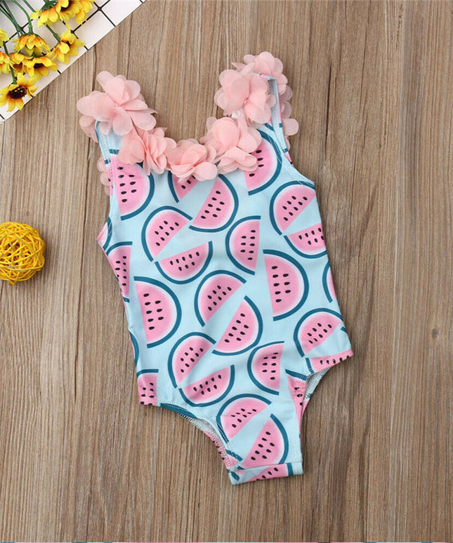 Jednoczęściowy strój kąpielowy dla dziewczynki z ozdobnymi kwiatuszkami