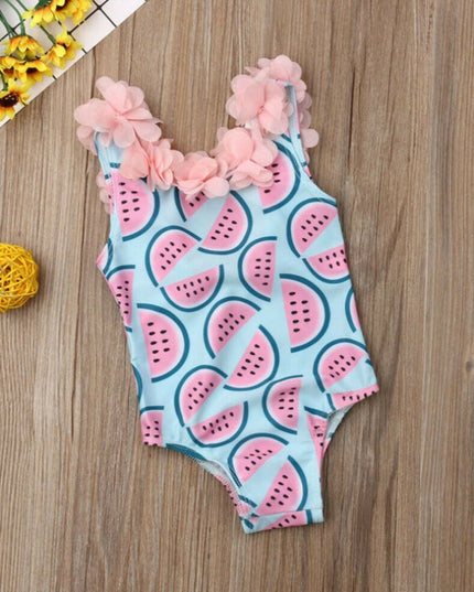 Jednoczęściowy strój kąpielowy dla niemowląt w arbuzy z ozdobnymi kwiatuszkami