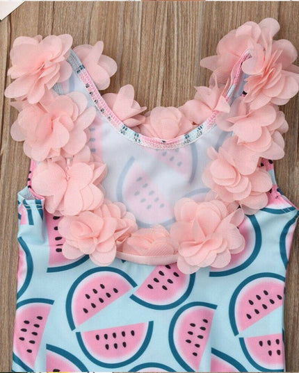 Jednoczęściowy strój kąpielowy dla dziewczynki z ozdobnymi kwiatuszkami
