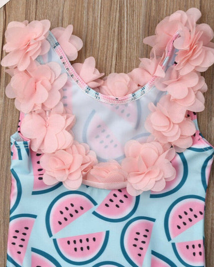 Jednoczęściowy strój kąpielowy dla niemowląt w arbuzy z ozdobnymi kwiatuszkami