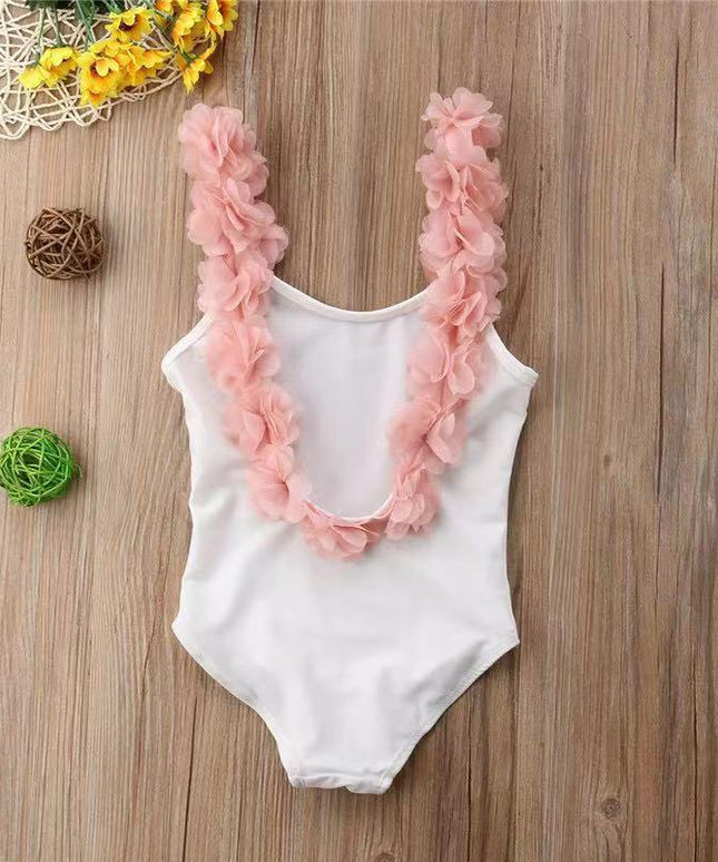 Jednoczęściowy strój kąpielowy dla niemowląt z kwiatuszkami na ramiączkach
