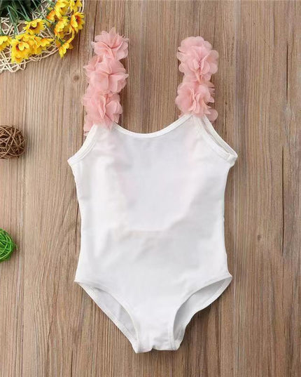 Jednoczęściowy strój kąpielowy dla dziewczynki z ozdobnymi kwiatuszkami