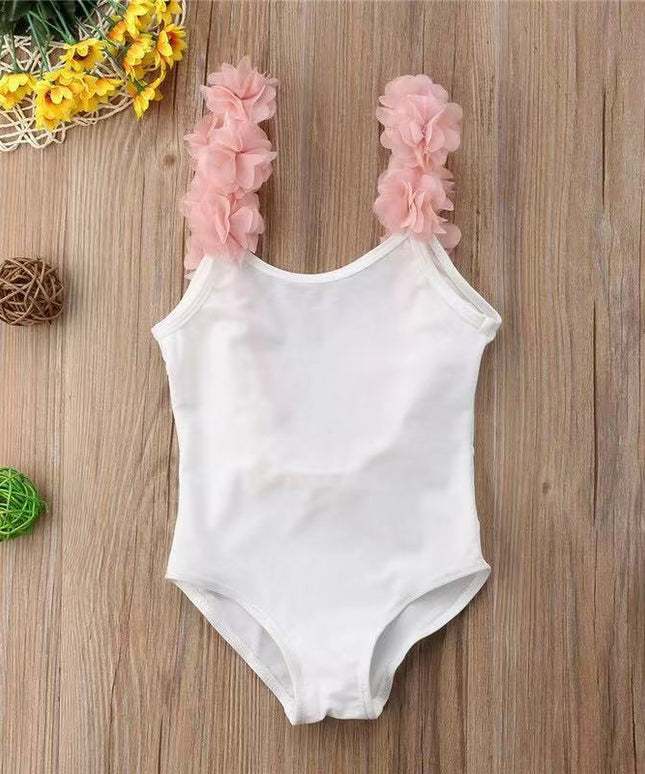 Jednoczęściowy strój kąpielowy dla niemowląt z kwiatuszkami na ramiączkach