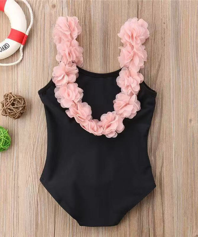Jednoczęściowy strój kąpielowy dla dziewczynki z ozdobnymi kwiatuszkami