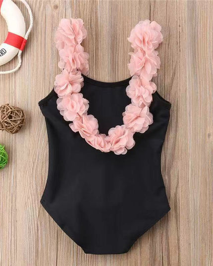 Jednoczęściowy strój kąpielowy dla niemowląt z kwiatuszkami na ramiączkach