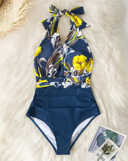 Jednoczęściowy strój kąpielowy monokini wiązany na szyi