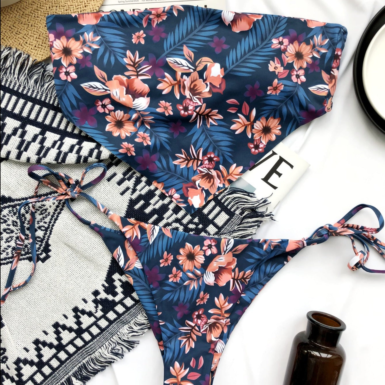 Damski dwuczęściowy strój kąpielowy bikini z górą typu chusta