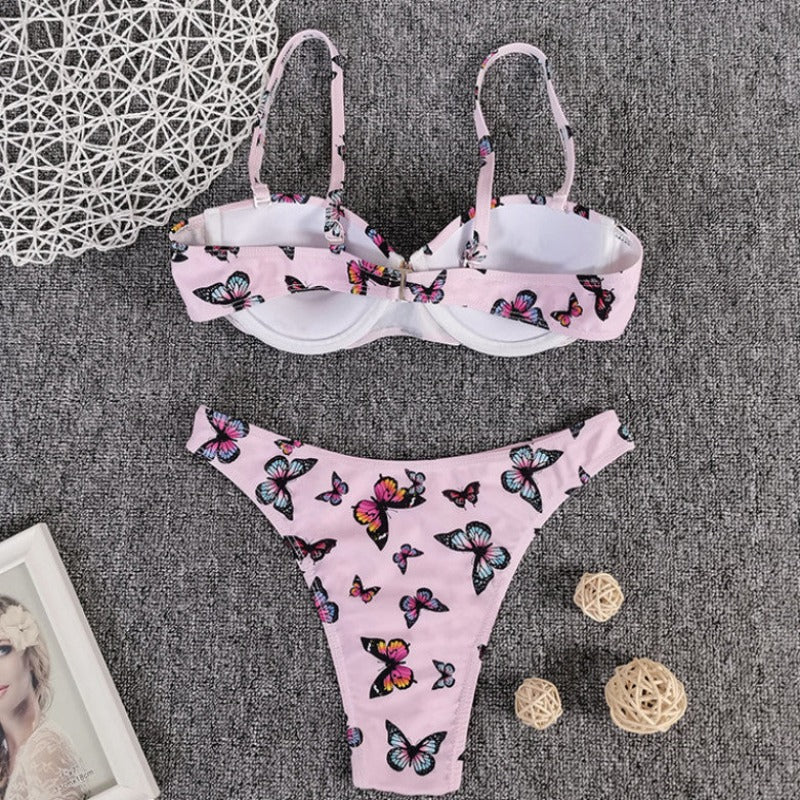 Damski dwuczęściowy strój kąpielowy bikini w motyle