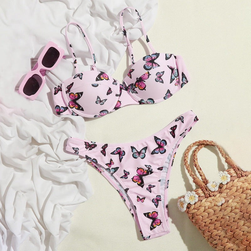 Damski dwuczęściowy strój kąpielowy bikini w motyle