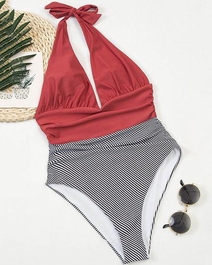 Jednoczęściowy strój kąpielowy monokini w paski bez ramiączek