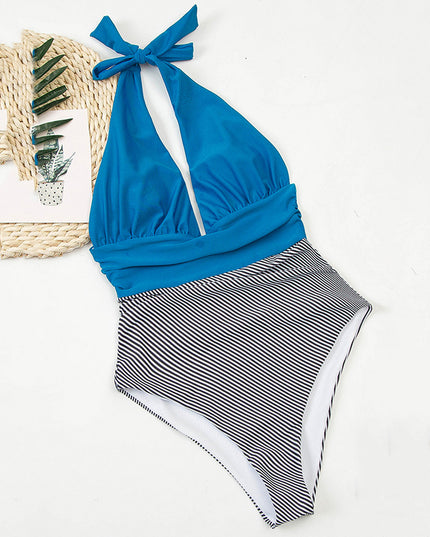 Jednoczęściowy strój kąpielowy monokini w paski bez ramiączek