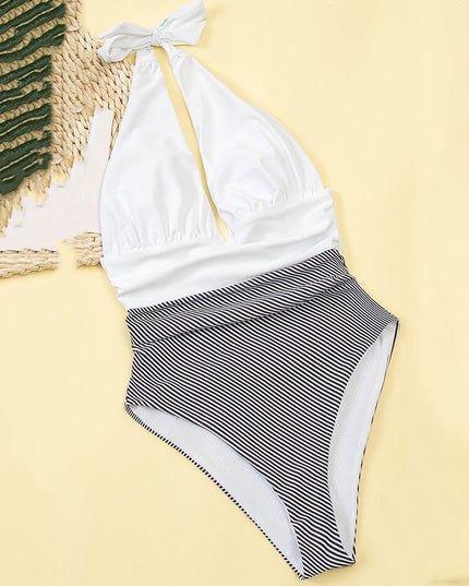 Jednoczęściowy strój kąpielowy monokini w paski bez ramiączek