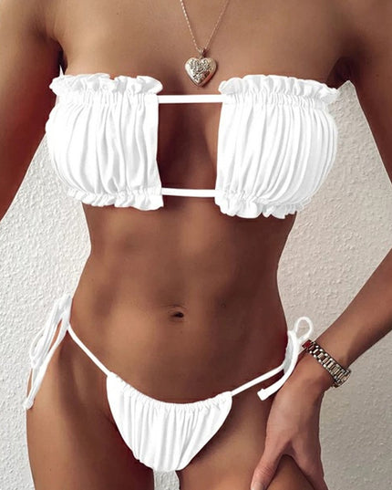 Damski dwuczęściowy strój kąpielowy z marszczeniem