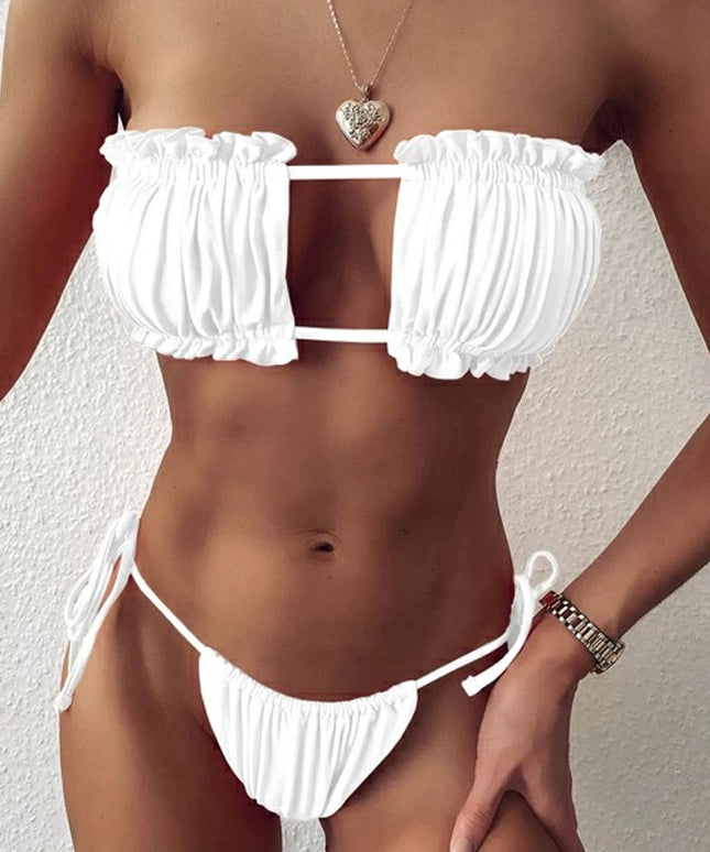 Damski dwuczęściowy strój kąpielowy z marszczeniem