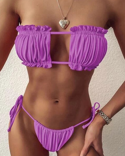 Damski dwuczęściowy strój kąpielowy z marszczeniem