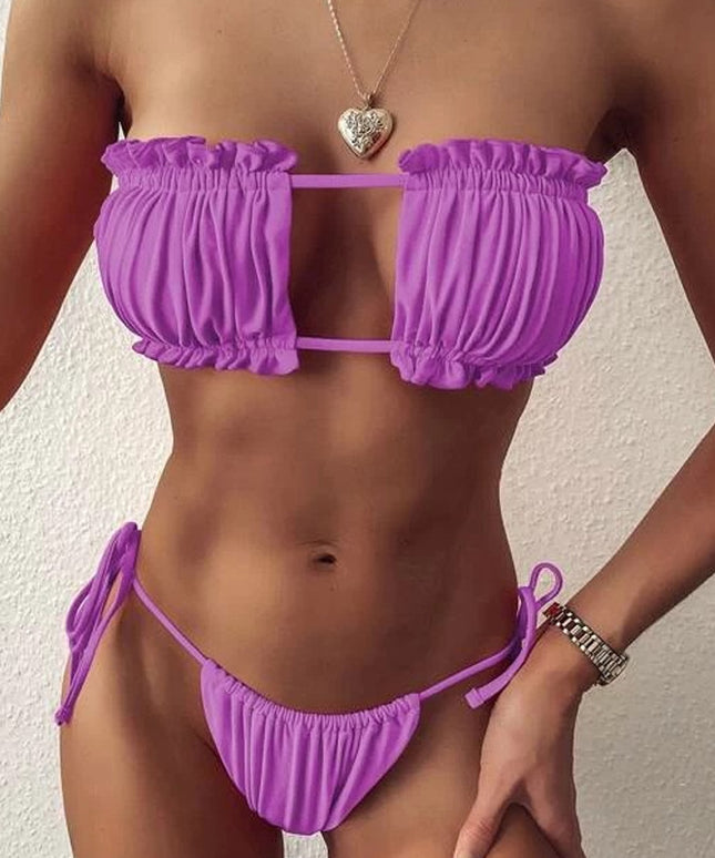 Damski dwuczęściowy strój kąpielowy z marszczeniem