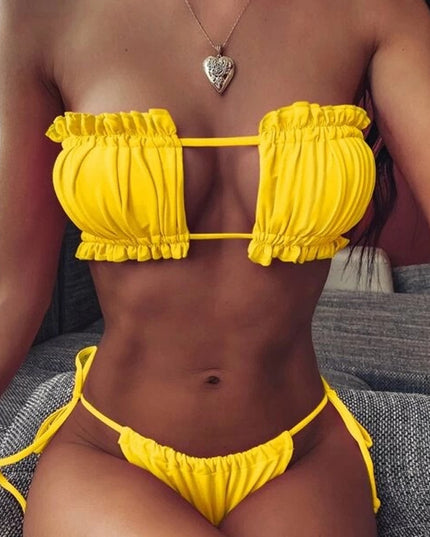 Damski dwuczęściowy strój kąpielowy z marszczeniem