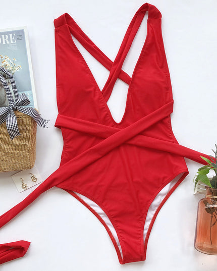 Jednoczęściowy strój kąpielowy monokini z wiązaniem z przodu