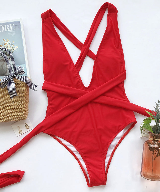Jednoczęściowy strój kąpielowy monokini z wiązaniem z przodu