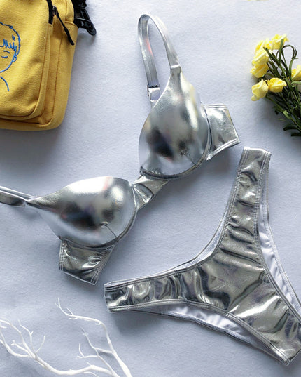 Damski dwuczęściowy strój kąpielowy bikini połyskujący