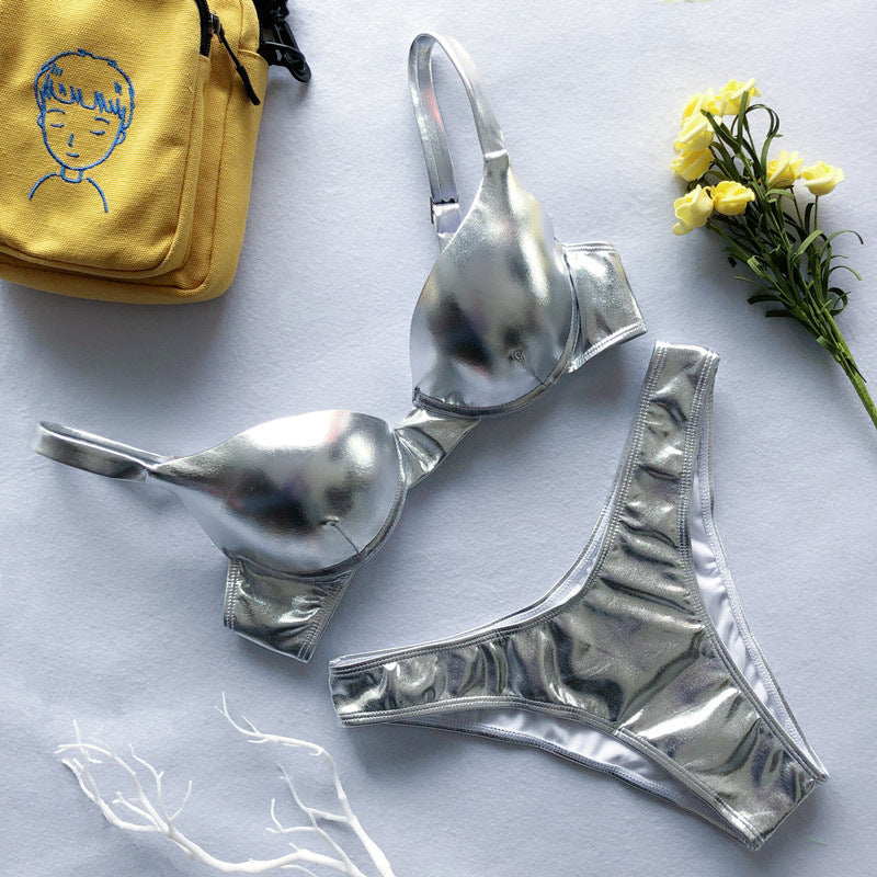 Damski dwuczęściowy strój kąpielowy bikini połyskujący