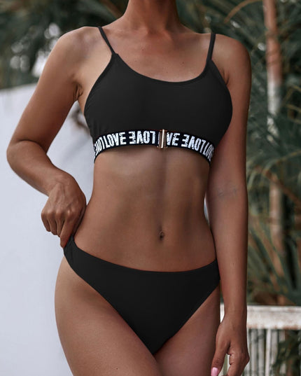 Damski dwuczęściowy strój kąpielowy bikini na cienkich ramiączkach