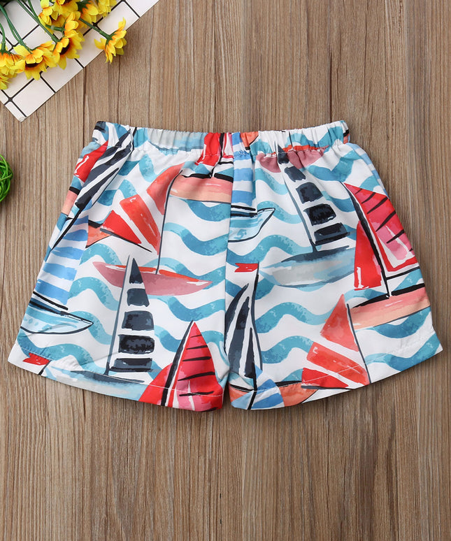 Kąpielówki dla niemowląt w plażowe wzory z wiązaniem