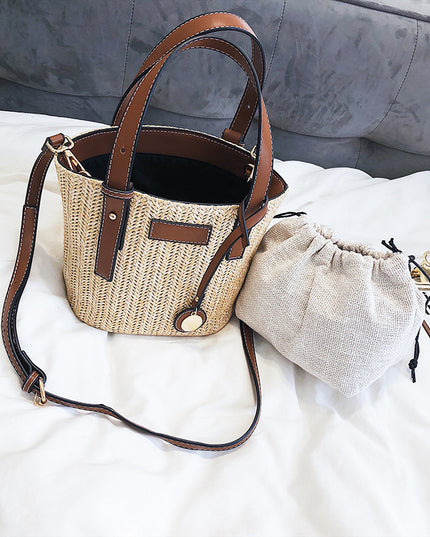 Torba plażowa słomkowa ze wstawkami