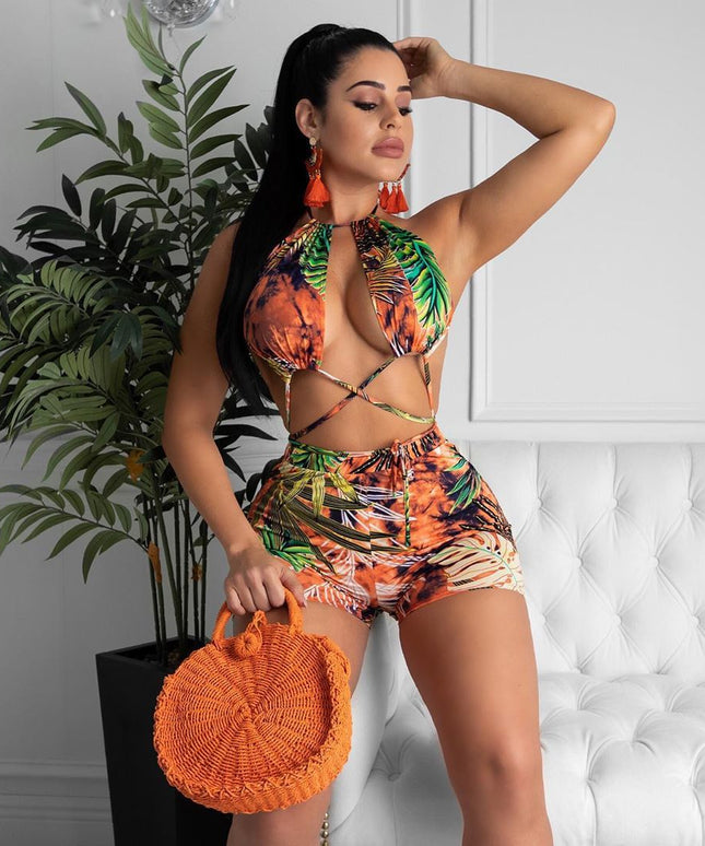 Damski dwuczęściowy strój kąpielowy bikini z szortami