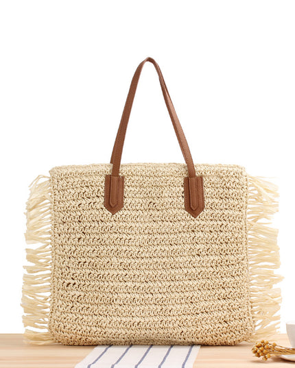 Torba plażowa słomkowa z frędzlami