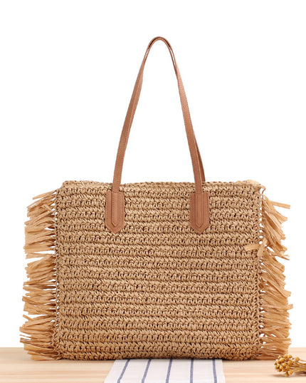 Torba plażowa słomkowa z frędzlami