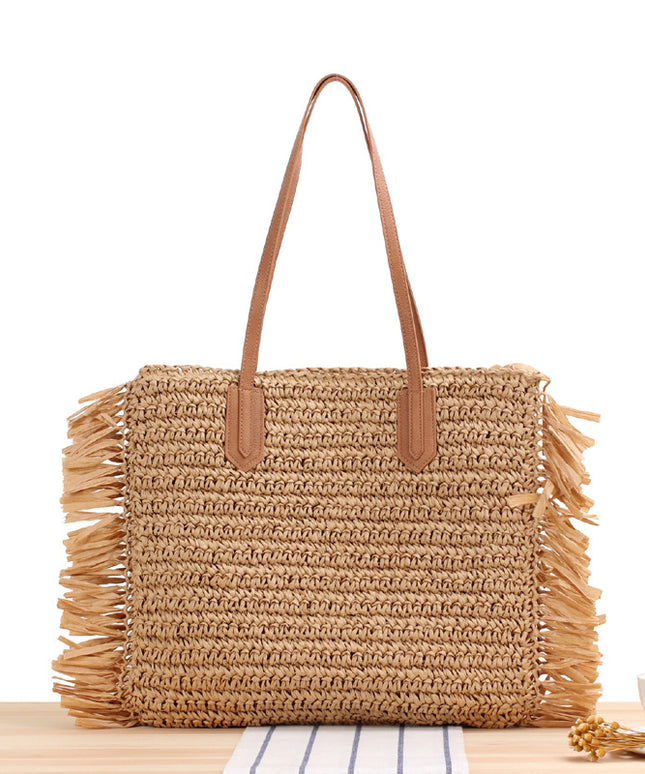 Torba plażowa słomkowa z frędzlami