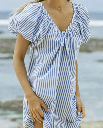 Sukienka mini letnia zwiewna w paski