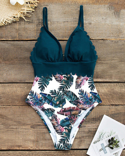 Damski jednoczęściowy strój kąpielowy z ozdobnym dekoltem