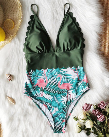 Damski jednoczęściowy strój kąpielowy z ozdobnym dekoltem