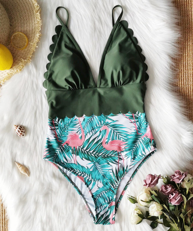 Damski jednoczęściowy strój kąpielowy z ozdobnym dekoltem