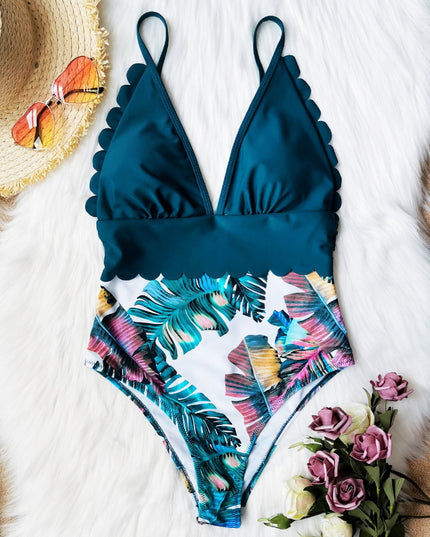 Damski jednoczęściowy strój kąpielowy z ozdobnym dekoltem