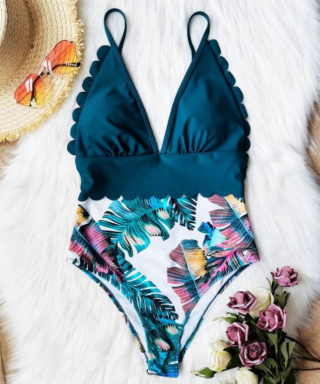 Damski jednoczęściowy strój kąpielowy z ozdobnym dekoltem