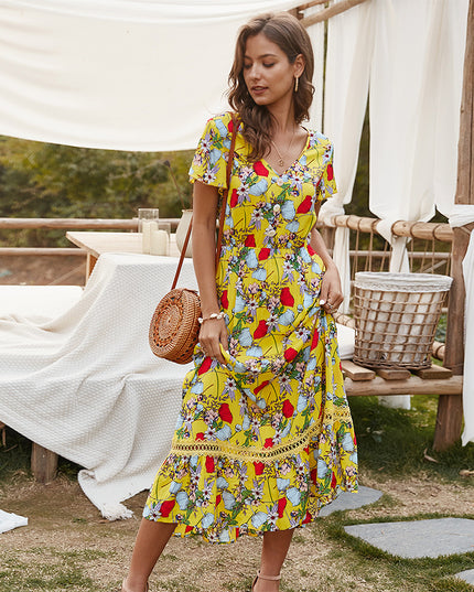 Sukienka midi letnia w kwieciste wzory