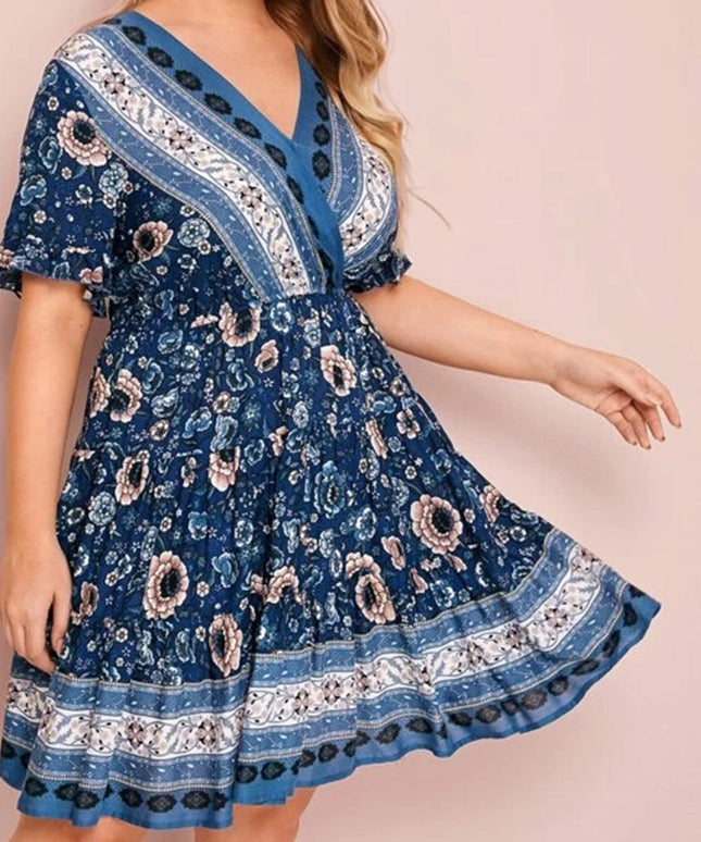 Sukienka plus size przed kolano niebieska