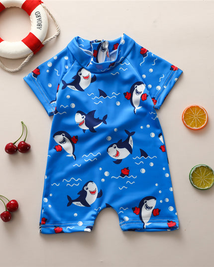 Kostium kąpielowy jednoczęściowy dla chłopca ze wzorem w rekiny